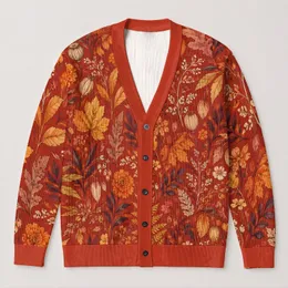Autumn Leaves and Golden Wildflowers for Cozy Everyday Layering, Women's Fall Style All-over Print Knitted Cardigan