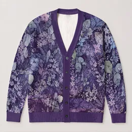 Abstract Indigo Floral Texture for Relaxed Layering, Weekend Wear, and Artful Style All-over Print Knitted Cardigan