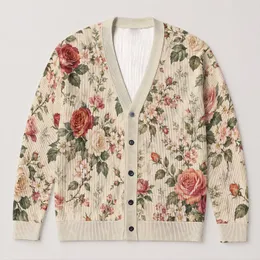 Vintage Rose Floral Blooms for Romantic Everyday Layering and Garden Gatherings All Year All-over Print Knitted Cardigan