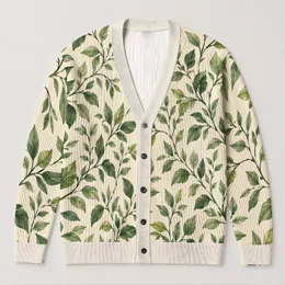 Green Botanical Vine Leaves For Cozy Autumn Layering And Everyday Women’s Casual Style All-over Print Knitted Cardigan