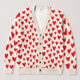 Red Heart Motif For Romantic Layering And Valentine Outings, Women's Everyday Style All-over Print Knitted Cardigan