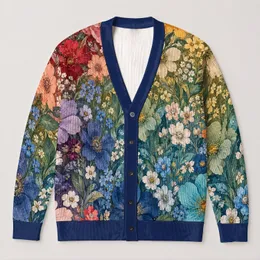 Rainbow Wildflower Blooms for Vacation Layering and Autumn Weekend Outings for Women All-over Print Knitted Cardigan