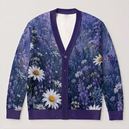 Moonlit Purple Wildflower Meadow Style for Autumn Travel, Vacations, and Date Nights All-over Print Knitted Cardigan