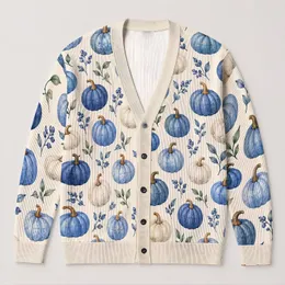Blue Pumpkin Autumn Style for Harvest Gatherings and Cozy Seasonal Layering Gifts All-over Print Knitted Cardigan