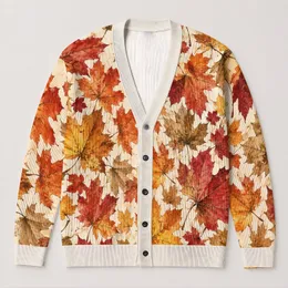 Autumn Maple Leaf Motif in Orange Gold and Red for Cozy Layering and Fall Outings All-over Print Knitted Cardigan