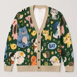 Cute Cartoon Animal Friends for Playful Everyday Layering and Casual Weekend Outings All-over Print Knitted Cardigan