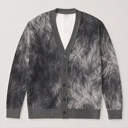 Silver Gray Shaggy Abstract Texture for Cozy Autumn Layering and Everyday Women’s Style All-over Print Knitted Cardigan