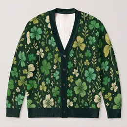 Emerald Shamrock Clover Garden For St. Patrick’s Day Layering And Casual Outings For Women All-over Print Knitted Cardigan
