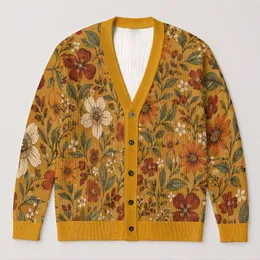 Autumn Wildflower Florals in Ochre and Rust for Cozy Everyday Layering and Gifting All-over Print Knitted Cardigan