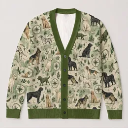 Green And Black Dog Lover Style For Casual Spring Layering And Everyday Outdoor Wear All-over Print Knitted Cardigan