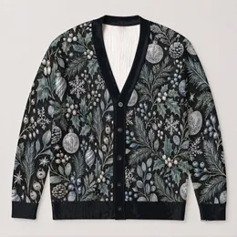 Winter Holly Pine Botanical Motifs for Cozy Holiday Layering and Cold-Weather Style All-over Print Knitted Cardigan
