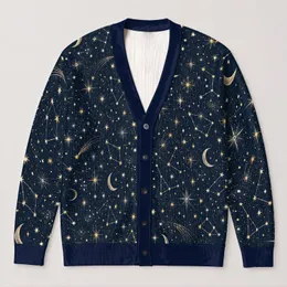 Celestial Stars And Moons For Cozy Autumn Evenings, Night Sky Lovers, And Everyday Layering All-over Print Knitted Cardigan