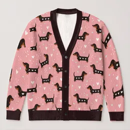 Dachshund Hearts for Casual Spring Layering, Women's Everyday Dog Lover Style Gift All-over Print Knitted Cardigan