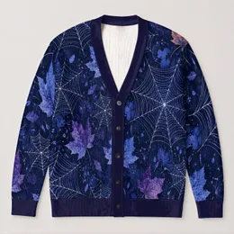 Spider Web Maple Leaf Motifs for Autumn Layering, Cozy Everyday Style for Women's Outfits All-over Print Knitted Cardigan