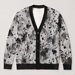 Monochrome Ink Splatter Watercolor Washes For Casual Fall Layering And Everyday Style All-over Print Knitted Cardigan