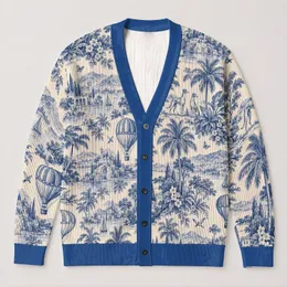 Blue White Scenic Balloon Tropical Landscape Style for Travel and Everyday Wear Gift All-over Print Knitted Cardigan