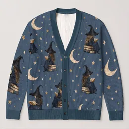 Moonlit Witch Reader Scene for Cozy Autumn Layering and Everyday Women’s Casual Style All-over Print Knitted Cardigan
