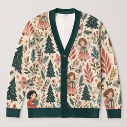 Angel Children And Pine Trees For Cozy Christmas Gatherings And Winter Layering Style All-over Print Knitted Cardigan
