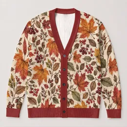 Autumn Maple Leaves And Berries For Cozy Layering Women's Seasonal Wardrobe Style All-over Print Knitted Cardigan