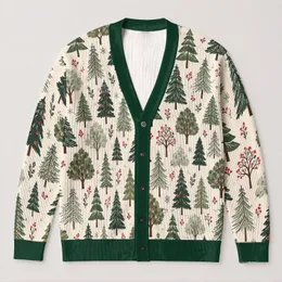 Green Christmas Tree Holiday Motif For Cozy Winter Layering And Festive Everyday Style All-over Print Knitted Cardigan