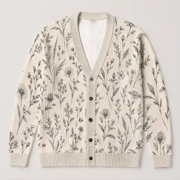 Delicate Botanical Wildflower Sprigs for Relaxed Autumn Layering, Elegant Women’s Style All-over Print Knitted Cardigan