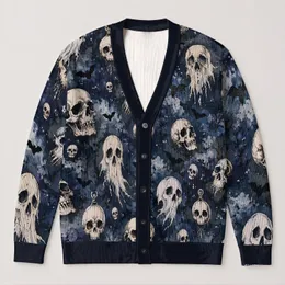 Spooky Skull Ghosts And Bats For Halloween Nights And Autumn Layering For Women All-over Print Knitted Cardigan