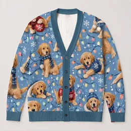 Golden Retriever Puppy Winter Dogs Cozy Holiday Gift For Dog Lovers And Pet Moms All-over Print Knitted Cardigan