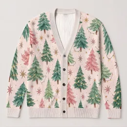 Pastel Christmas Tree Holiday Motif for Cozy Casual Layering and Festive Outings All-over Print Knitted Cardigan