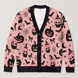 Pink Halloween Bats And Skull Cupcakes For Spooky Fall Parties, Women's Plus Size All-over Print Knitted Cardigan