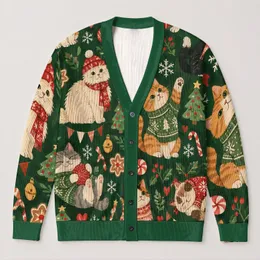 Christmas Cat Holiday Motifs For Cozy Winter Layering, Festive Women’s Seasonal Gift All-over Print Knitted Cardigan