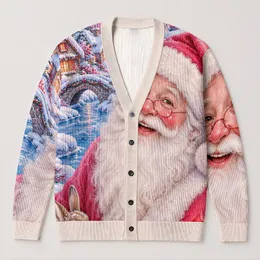 Santa Claus Holiday Portrait for Christmas Parties and Cozy Winter Celebrations Gift All-over Print Knitted Cardigan