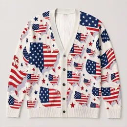 American Flag Map Motif for Independence Day Gatherings and Patriotic Everyday Wear All-over Print Knitted Cardigan
