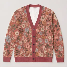 Vintage Abstract Floral Motifs for Cozy Everyday Layering and Relaxed Weekend Outings All-over Print Knitted Cardigan