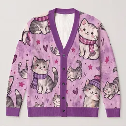 Cute Winter Kittens With Scarves For Cozy Everyday Layering And Playful Style Lovers All-over Print Knitted Cardigan