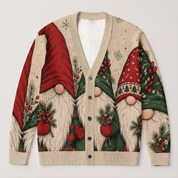 Christmas Gnomes With Santa Hats For Cozy Holiday Cheer And Casual Winter Layering All-over Print Knitted Cardigan