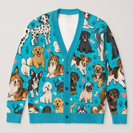 Cute Puppy Dog Collection For Cozy Everyday Layering, Pet Lovers And Casual Weekends All-over Print Knitted Cardigan