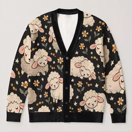 Sleepy Sheep and Pastel Florals for Cozy Autumn Layering and Whimsical Everyday Style All-over Print Knitted Cardigan