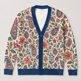 Bohemian Floral Paisley Layers for Casual Spring-to-Fall Outfits and Everyday Wear All-over Print Knitted Cardigan