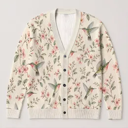 Watercolor Hummingbird Floral Elegance for Vacation Dates and Everyday Layering Women All-over Print Knitted Cardigan