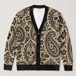 Paisley Skull Motifs for Autumn Vacations and Casual Layering, Women's Style All-over Print Knitted Cardigan
