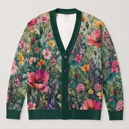 Colorful Wildflower Meadow Blooms for Autumn Vacation Layering and Everyday Women's Style All-over Print Knitted Cardigan