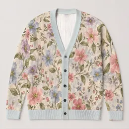 Pastel Floral Botanical Blooms for Spring Holidays and Romantic Garden Weekend Wear All-over Print Knitted Cardigan