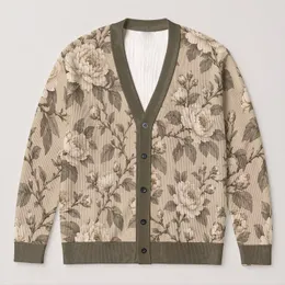 Vintage Cream Chrysanthemum Blooms For Cozy Winter Gatherings And Everyday Elegance All-over Print Knitted Cardigan