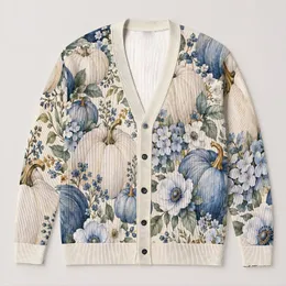 Blue Pumpkin Floral Fall Garden Motif for Cozy Autumn Layering and Women’s Gifts All-over Print Knitted Cardigan
