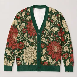 Crimson Cream Botanical Medallions for Autumn Layering and Weekend Garden Events All-over Print Knitted Cardigan