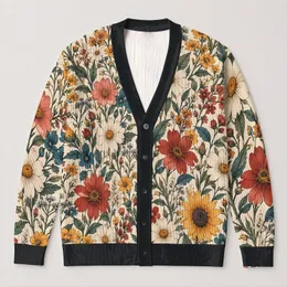 Vintage Wildflower Meadow Blooms for Relaxed Bohemian Layering and Everyday Weekend Wear All-over Print Knitted Cardigan
