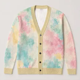 Pastel Watercolor Color Fields for Spring Vacation Layering, Date Nights, Women's Style All-over Print Knitted Cardigan
