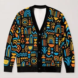 Vibrant Bohemian Geometric Motifs for Casual Layering and Fall Outings, Bold Style All-over Print Knitted Cardigan