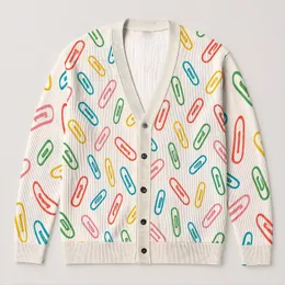 Colorful Paperclip Motifs for Creative Casual Layering and Office Style for Modern Women All-over Print Knitted Cardigan