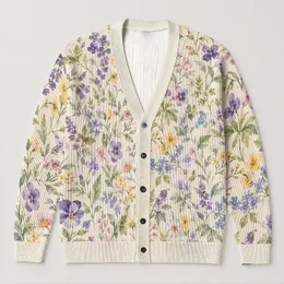 Pastel Wildflower Meadow Blooms for Relaxed Weekend Layering and Women’s Style All-over Print Knitted Cardigan